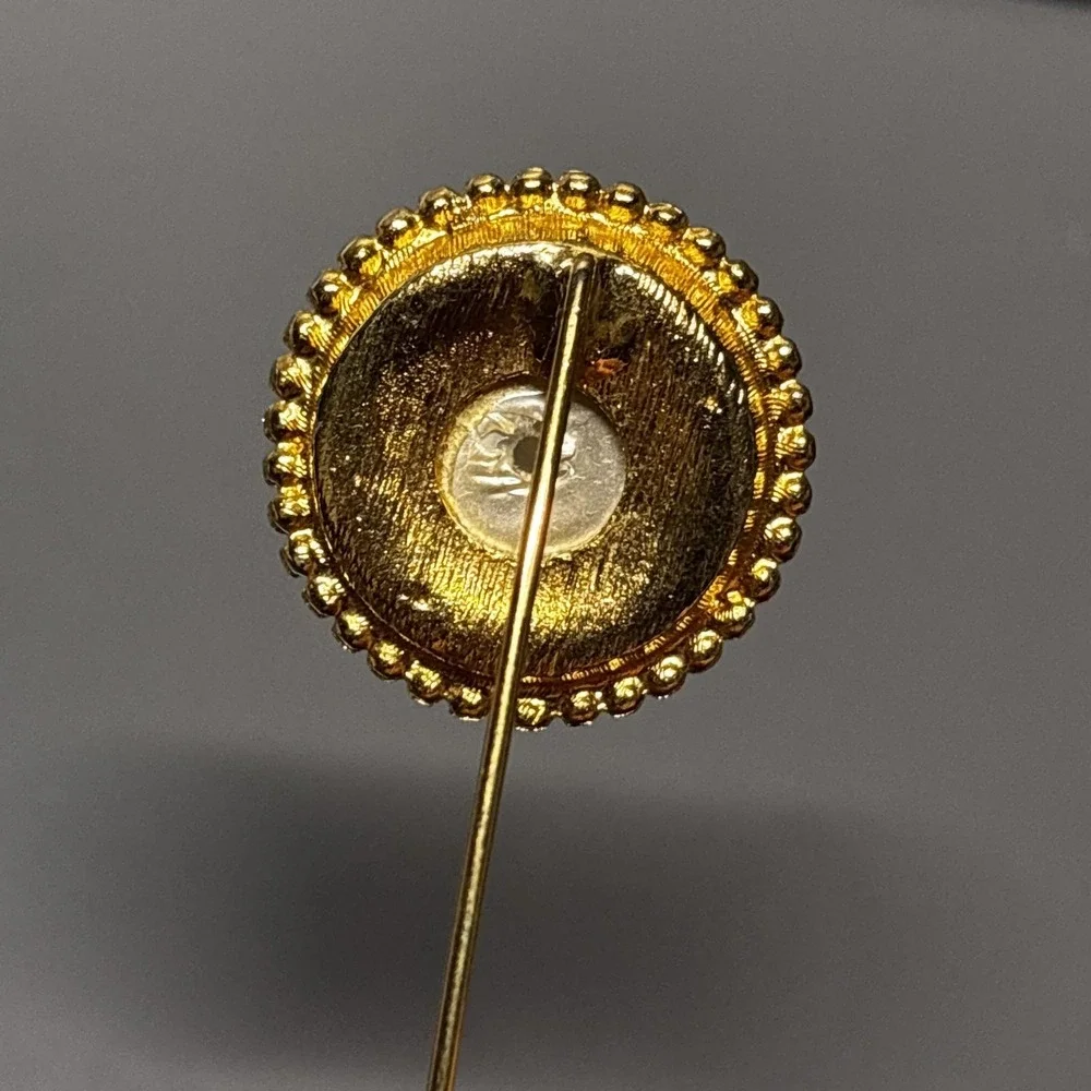 Gold Tone Faux Pearl Dome Stick Lapel Hat Pin Brooch Beaded‎ Costume Jewelry